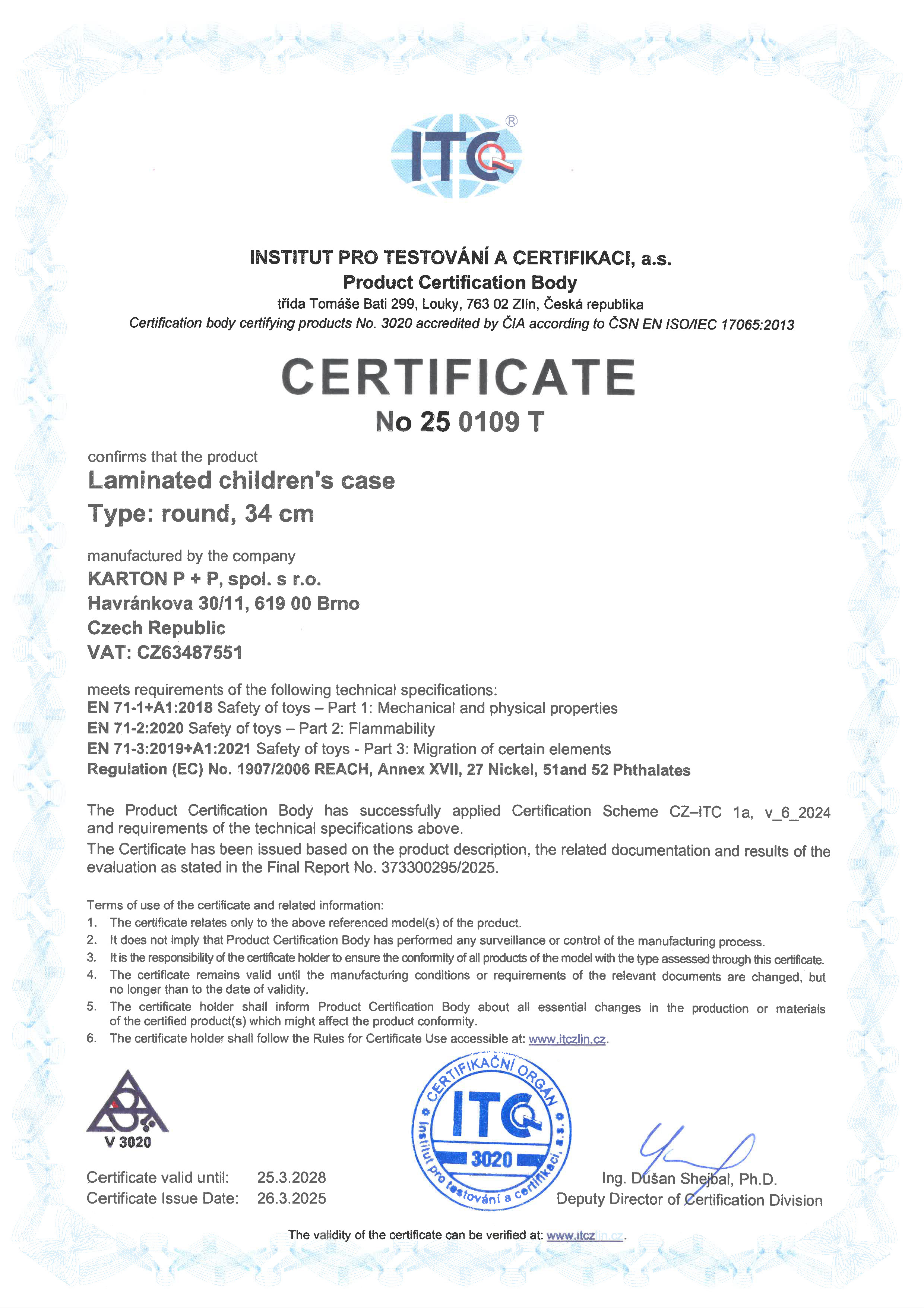 ITC tanúsítvány – Oxybag laminált iskolai doboz